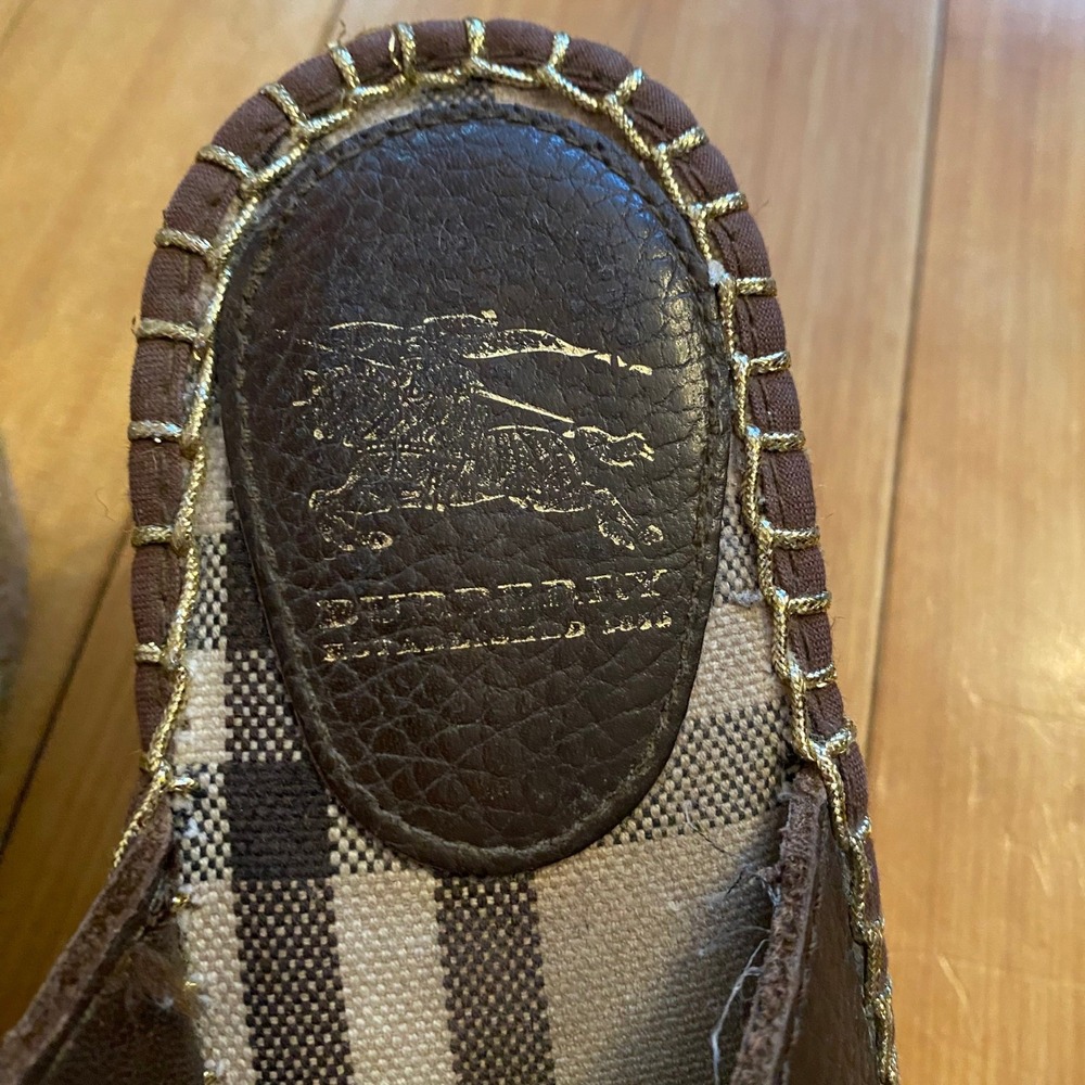 Burberry Women's Nova Check Espadrille Wedge Sandals Brown Leather Size 40 - Picture 2 of 7